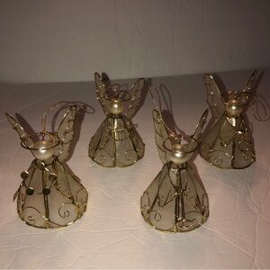 VTG Capiz Shell Angel Ornaments/Tea Light Toppers Playing Musical Instruments